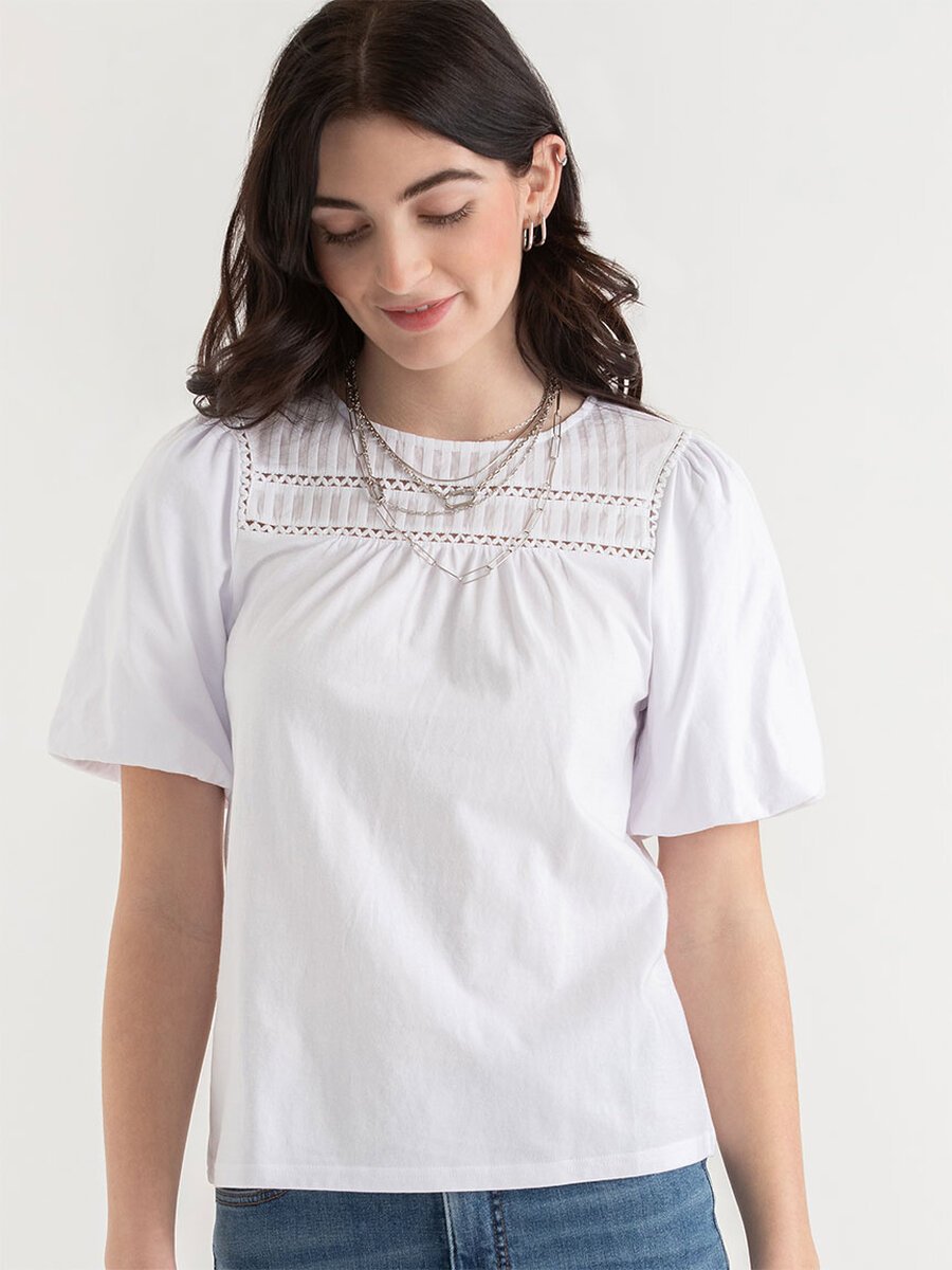 Puff Sleeve Top with Crochet Detail