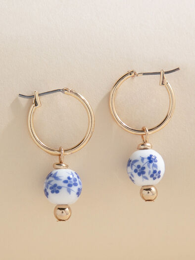Pretty Floral Beaded Earrings, Gold/Blue