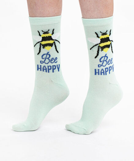 "Bee Happy" Socks, Light Green