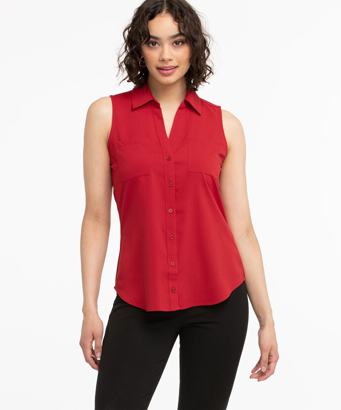 Sleeveless Button Front Collared Shirt Image 6