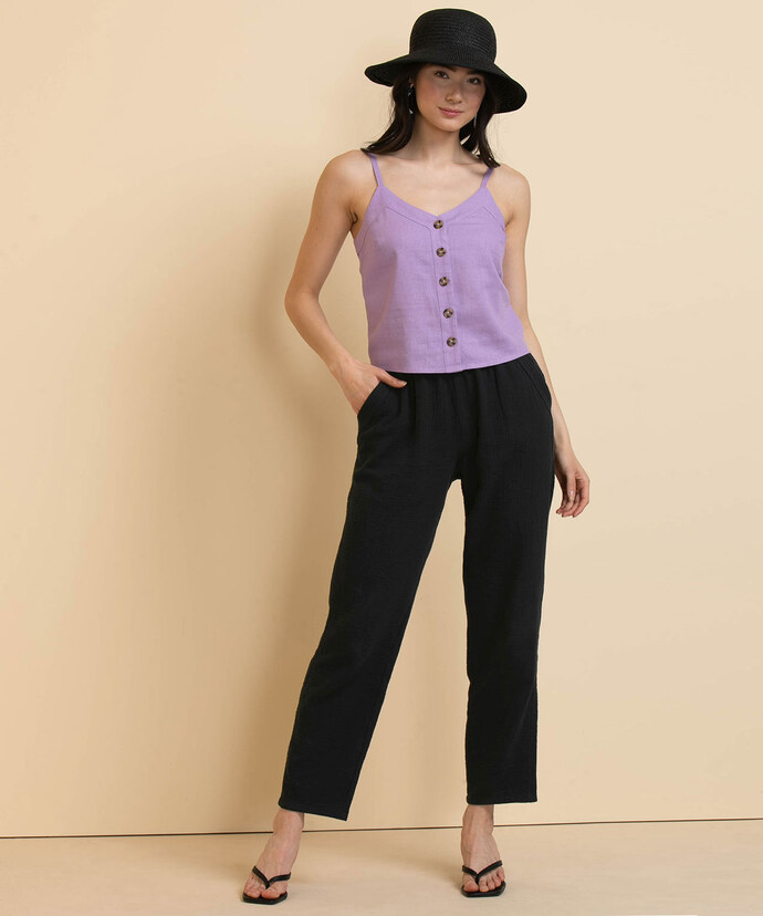 Tapered Crinkle Cotton Pant with Tie-Belt Image 2