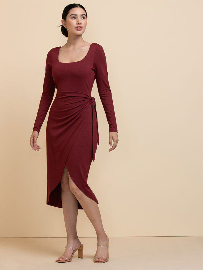 Long Sleeve Square Neck Tie Side Dress Image 4