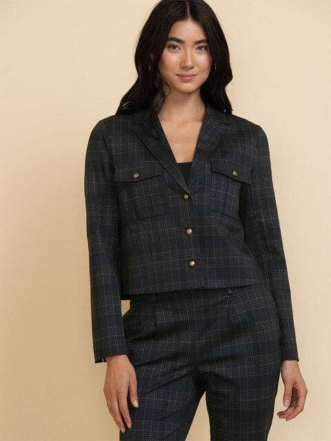 Plaid Cropped Blazer in Ponte by Jules & Leopold