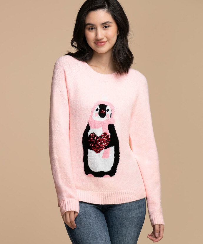 Scoop Neck Penguin Sweater Image 1