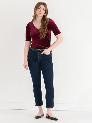 Velvet V-Neck Top, Windsor Wine Velvet V-Neck Top, Windsor Wine