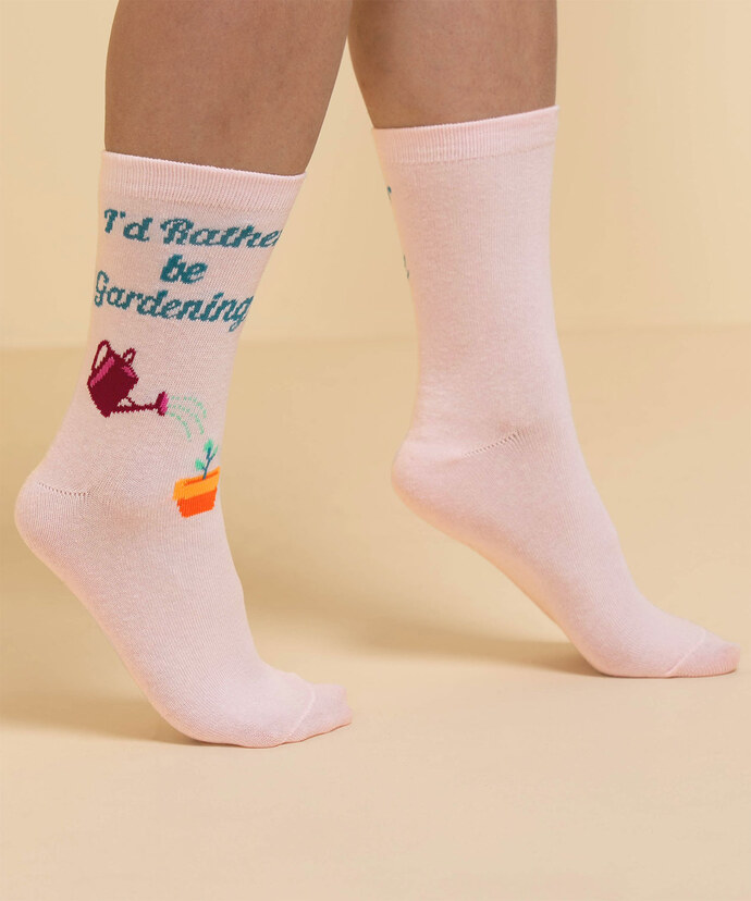 Pink "I'd Rather Be Gardening" Socks Image 1