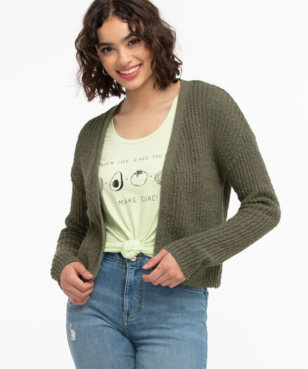 Cropped Cotton Cardigan, Olive Cropped Cotton Cardigan, Olive