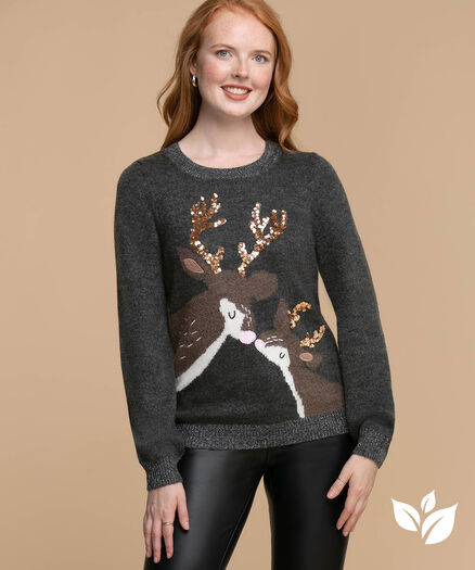 Eco-Friendly Reindeer Pullover Sweater, Heather Dark Grey