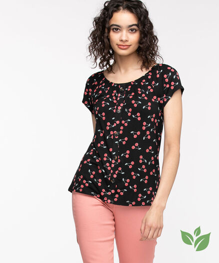 EcoVero™ On/Off Shoulder Top, Black/Red Cherry