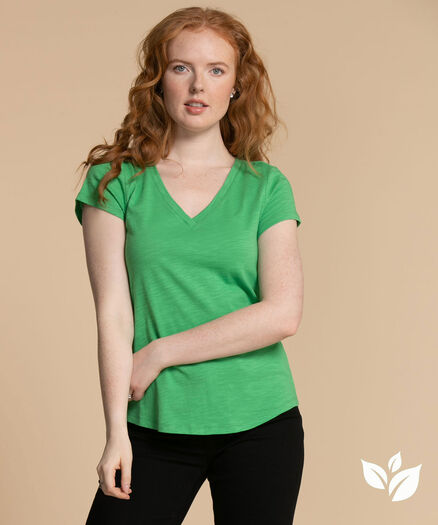 V-Neck Tee Shirt with Shirt Tail, Heather Loden Frost