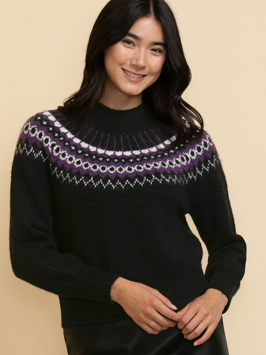 Mock neck balloon sleeve sweater deals