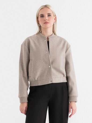 Felt Bomber Jacket, Oatmeal Melange Felt Bomber Jacket, Oatmeal Melange