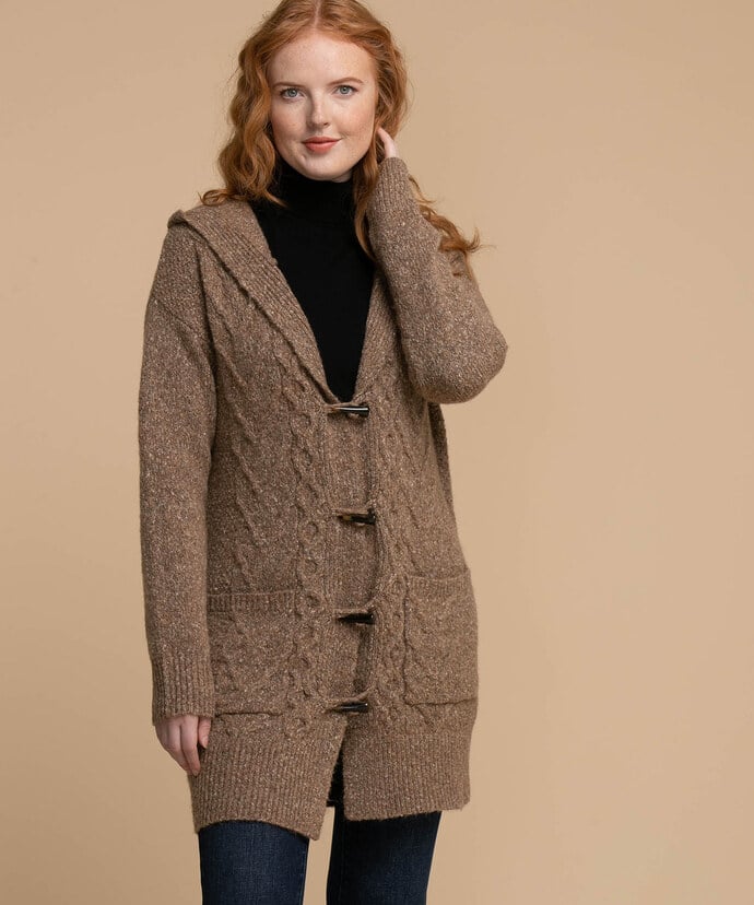 Eco-Friendly Hooded Toggle Front Cable Cardigan Image 3