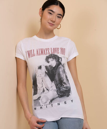 Whitney Houston 'I Will Always Love You' Tee, White/Print