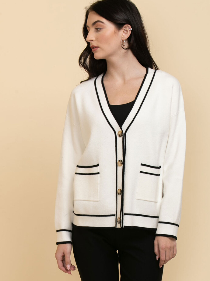 Button Front Cardigan with Tipping Image 1