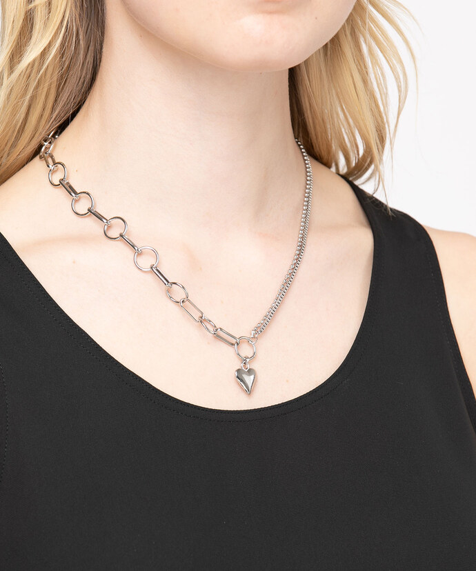 Half Chain Half Bead Heart Necklace Image 2