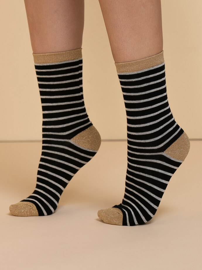 Striped Crew Socks with Gold Shimmer Image 1