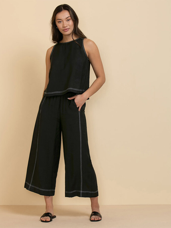 Wide Crop Pants with Contrast Stitching Image 1