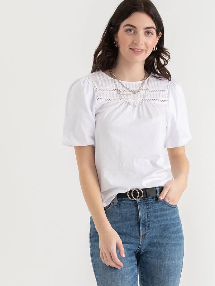 Puff Sleeve Top with Crochet Detail Image 1