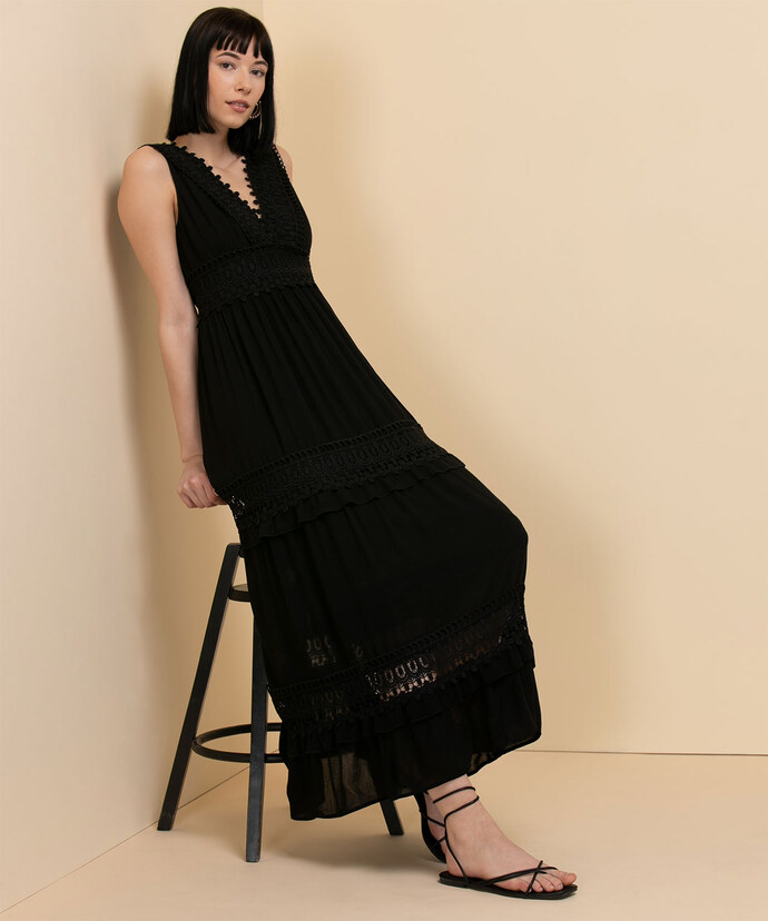 Wide Strap Maxi Dress with Crochet Insert Image 1