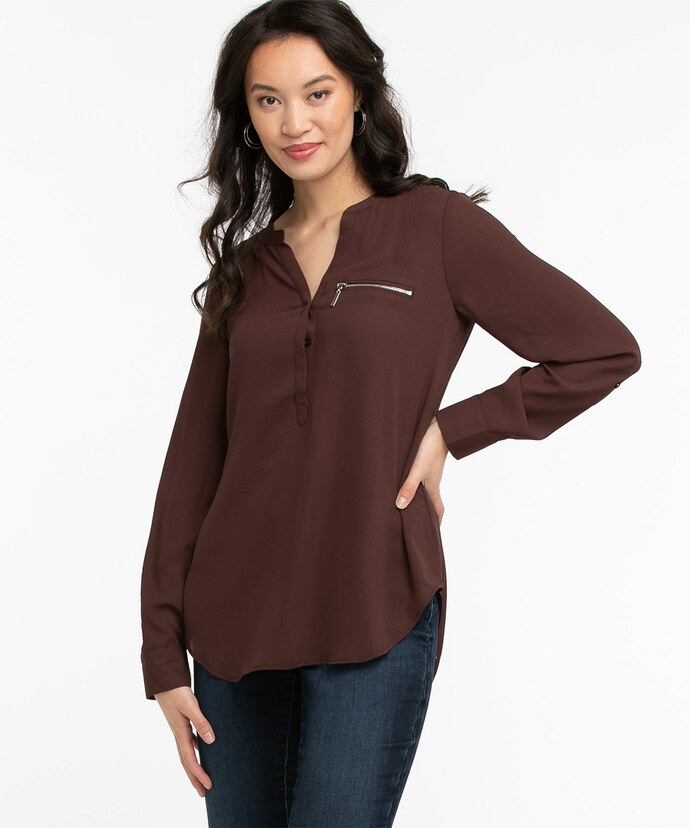 Roll Sleeve Henley Tunic Blouse Image 1