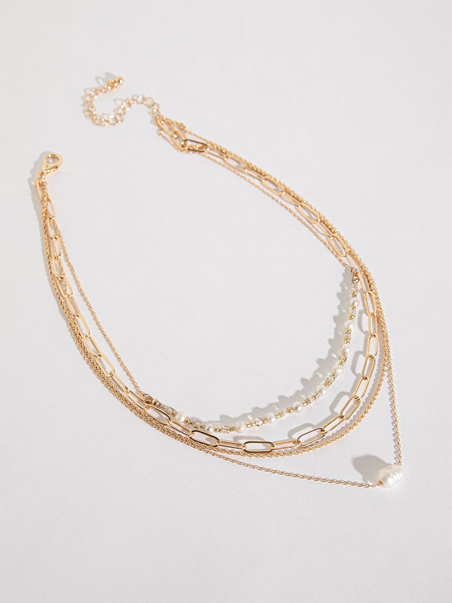 Four Layered Paperclip and Pearl Necklace