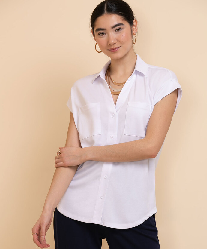 Knit Collared Top with Button Front Image 3