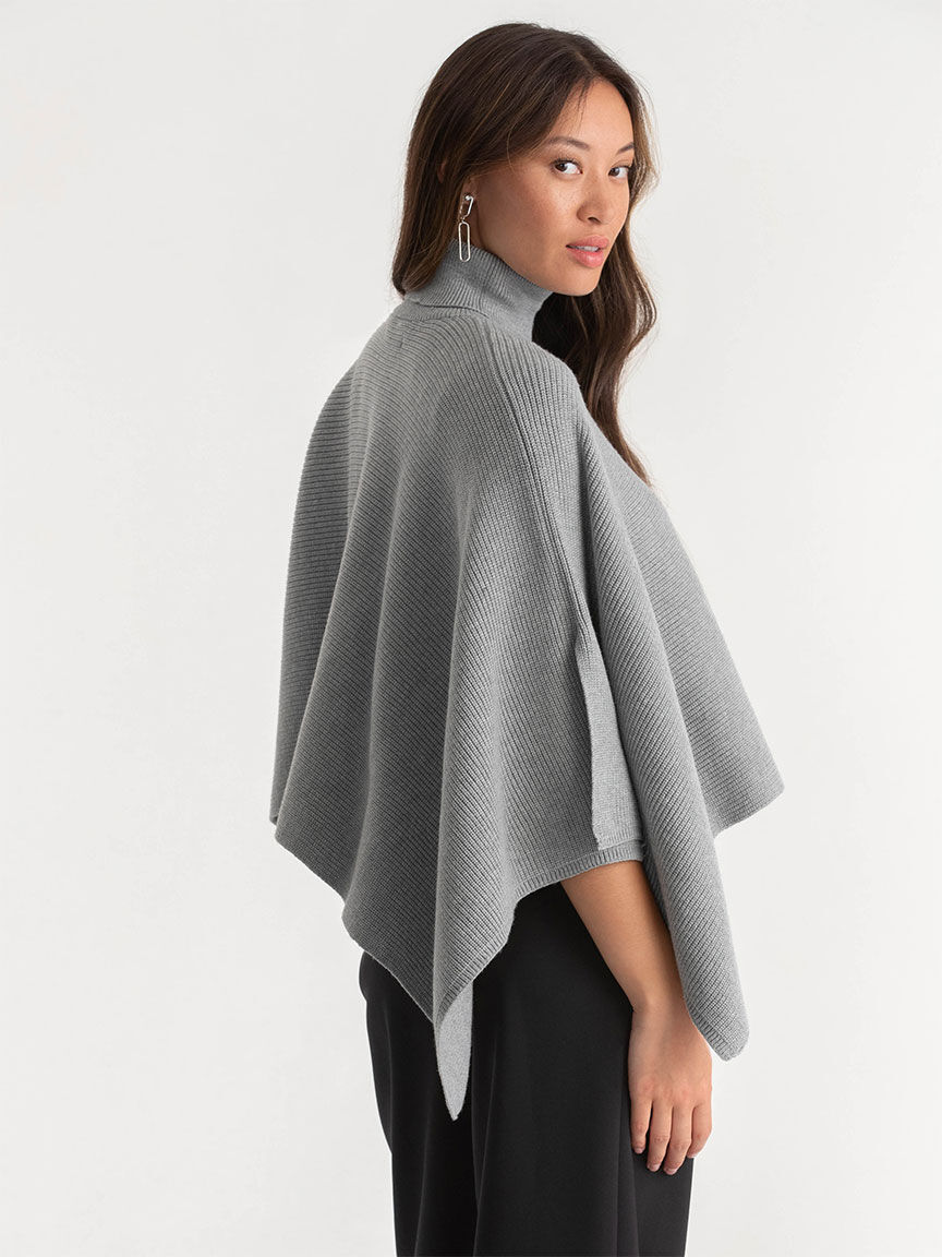 Asymmetrical ribbed turtleneck poncho sales