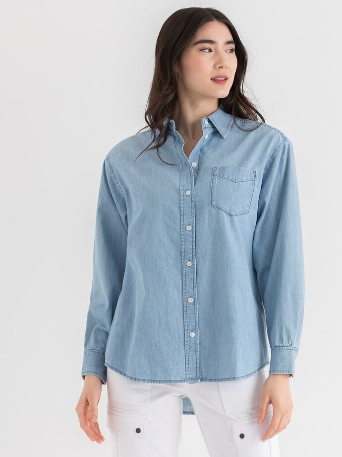 Relaxed Denim Button-Up Shirt Image 5