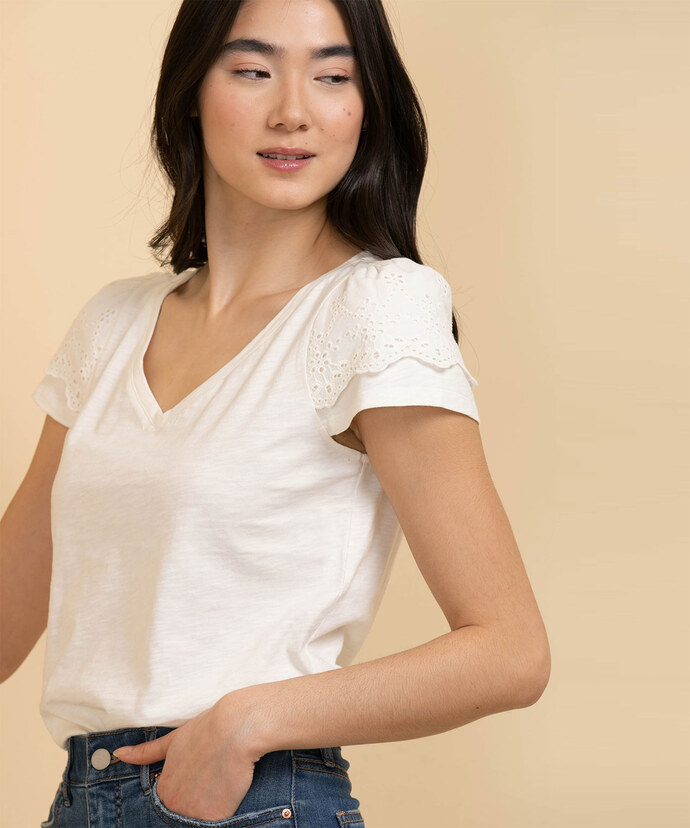 Tulip Sleeve Top with Eyelet Detail Image 1