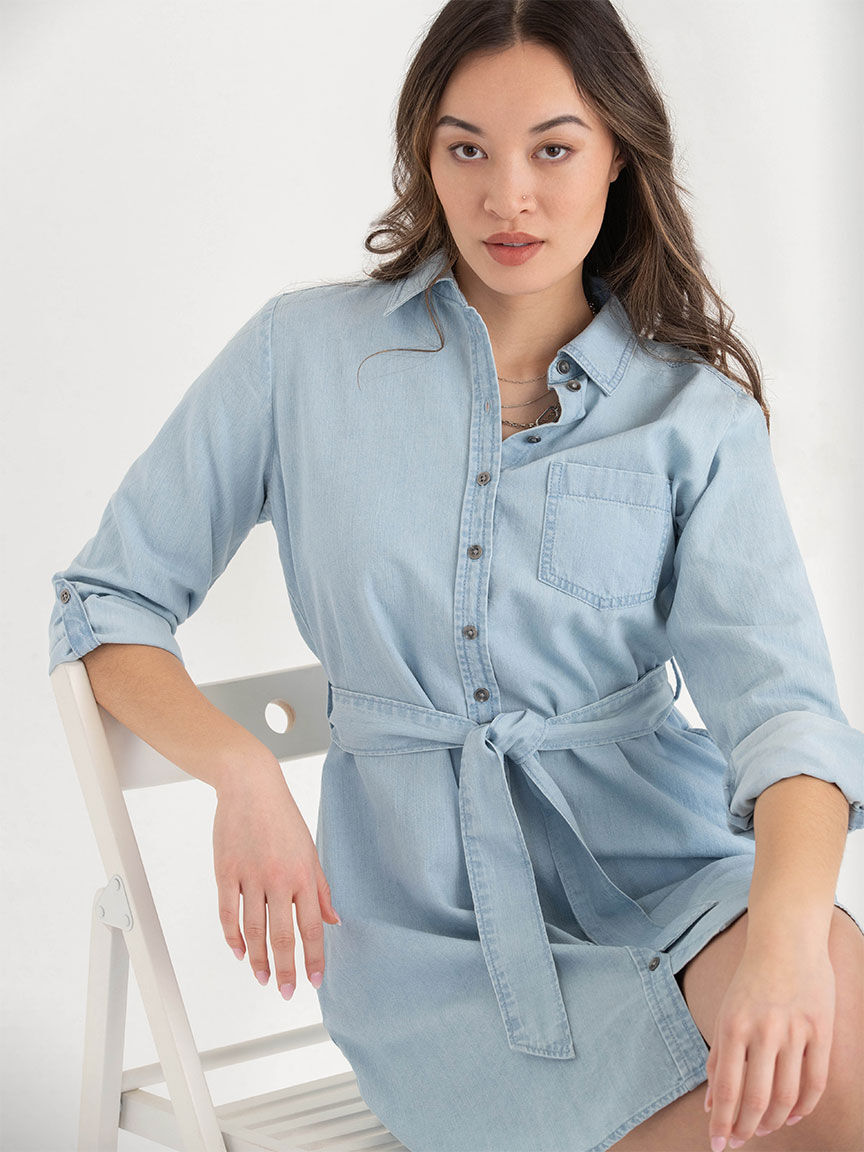 Denim shirt dress with belt cheap