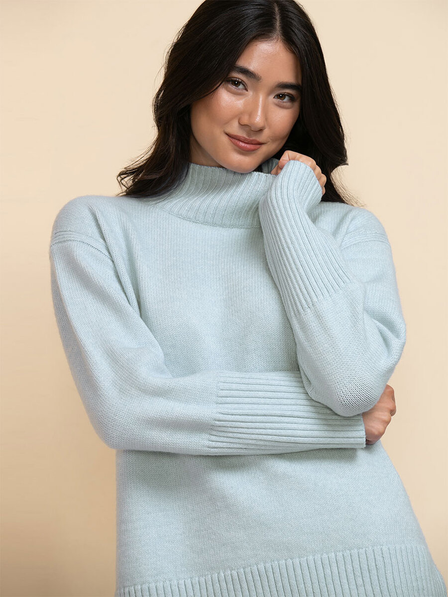 Wool-Blend Mock Neck Tunic Sweater