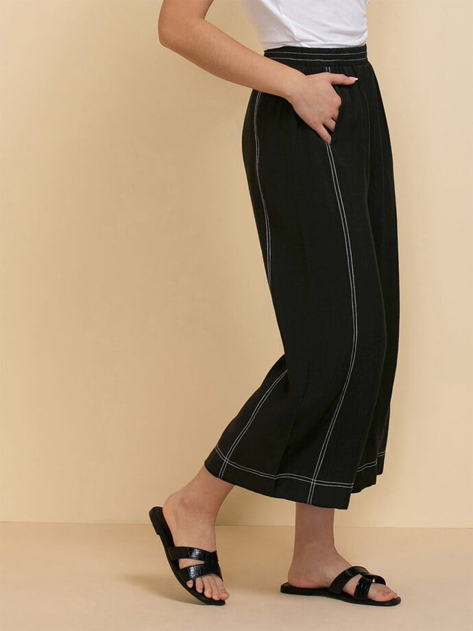 Wide Crop Pants with Contrast Stitching Image 2