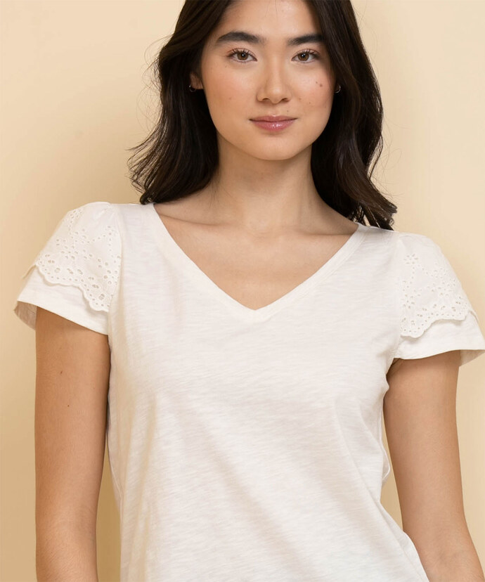 Tulip Sleeve Top with Eyelet Detail Image 3