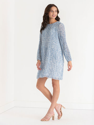 Scoop Neck Release Pleat Knee-Length Dress, Geo Animal Print Scoop Neck Release Pleat Knee-Length Dress, Geo Animal Print