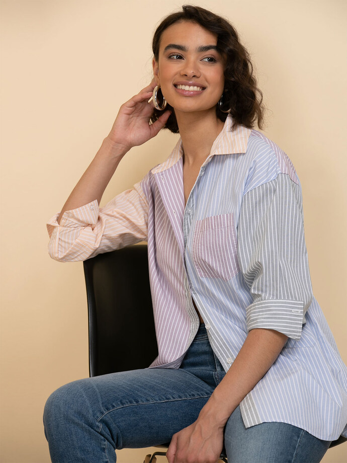Multi-Colour Stripe Oversized Shirt Image 1