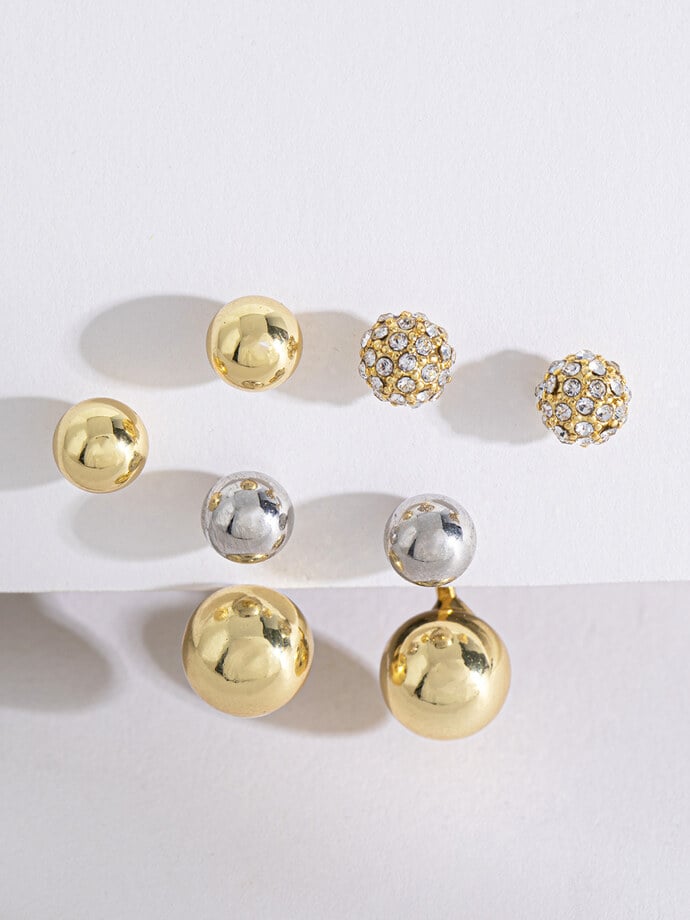 Mixed Metal Studs, Dangle, and Pave Earring Trio Image 1