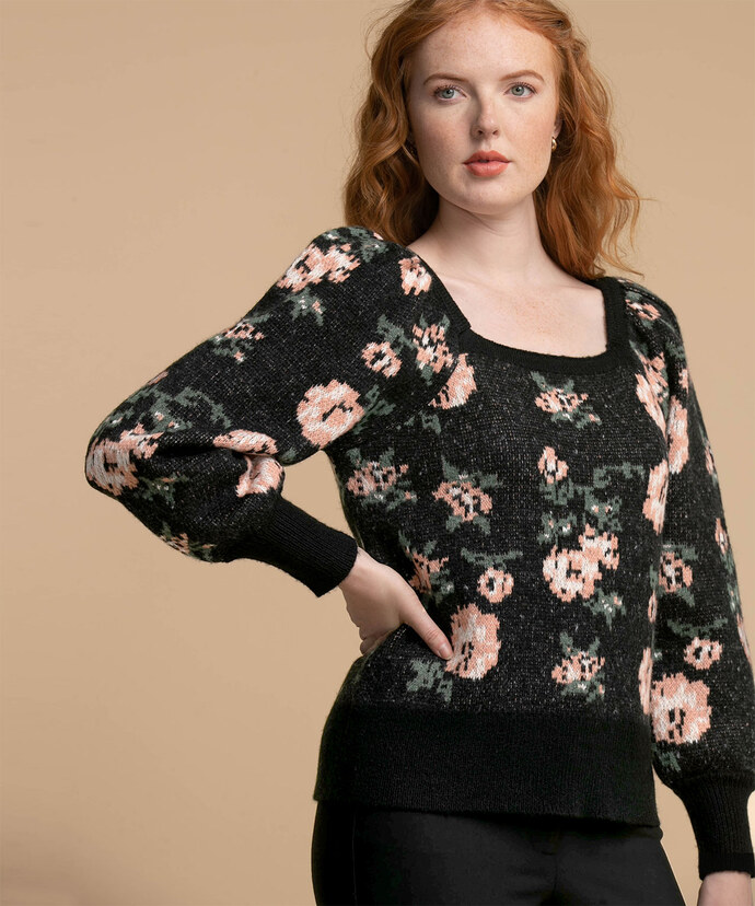 Floral Square Neck Sweater Image 1