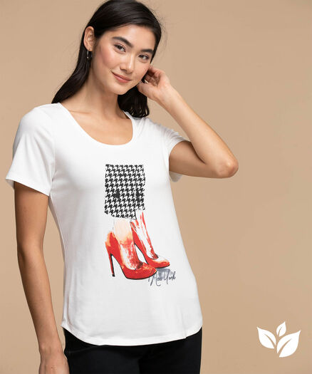 Eco-Friendly Scoop Neck Graphic Tee, White/Shoes