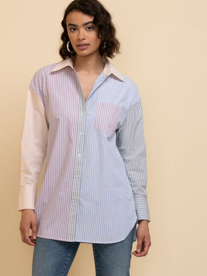 Multi-Colour Stripe Oversized Shirt Image 5