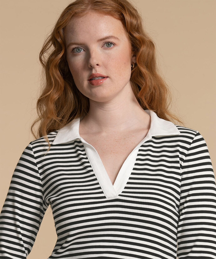 Long Sleeve Striped Collared Top Image 1