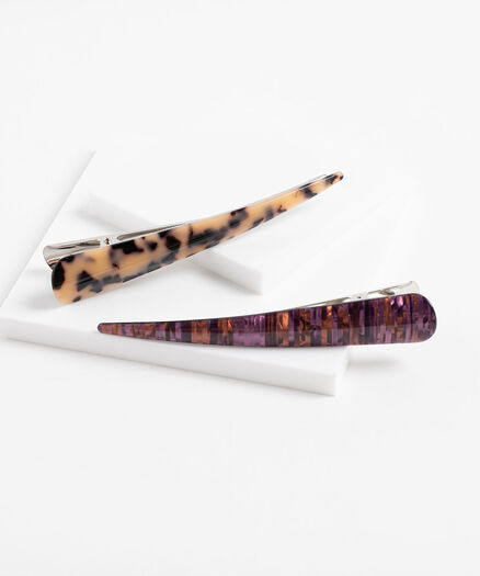 Long Claw Clip 2-Pack, Leopard/Purple/Brown