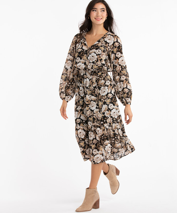 Smocked Tiered Midi Dress Image 1