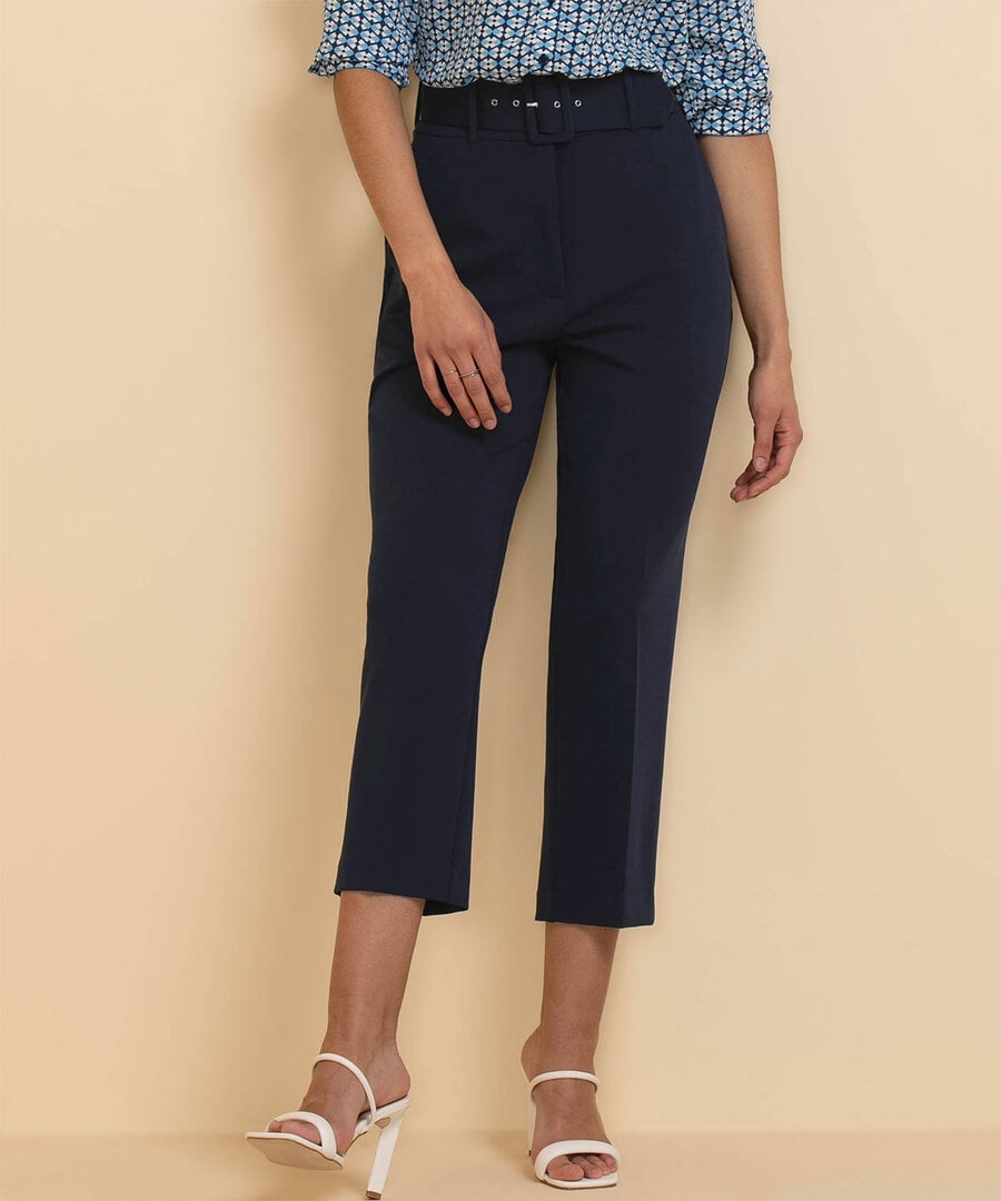 Tapered High Rise Pant with Belt in Scuba Crepe