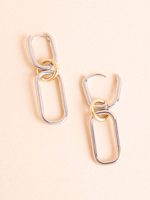 Chain-Link Drop Earrings with Gold Circle