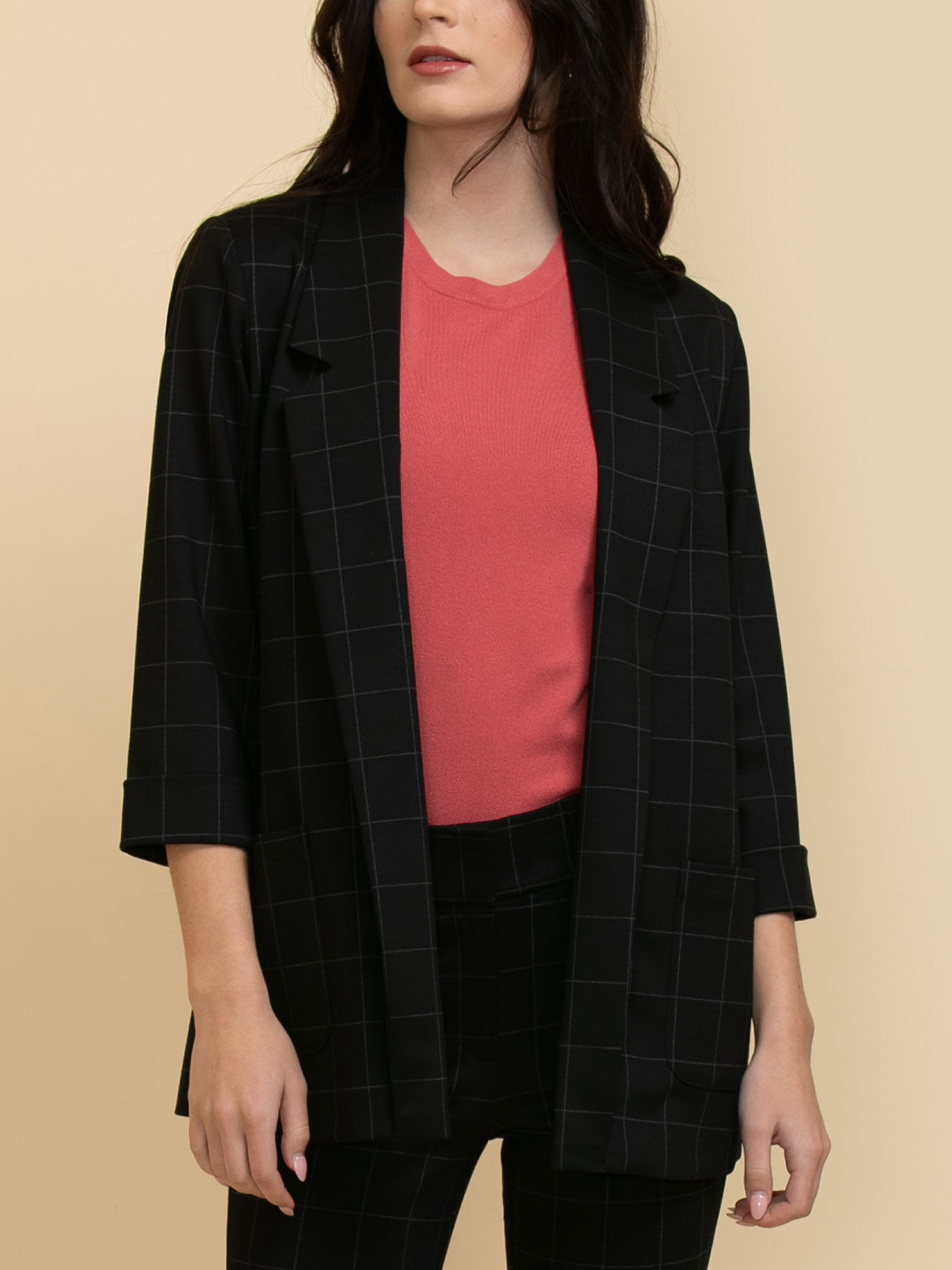 Mid Length Open Front Blazer in Luxe Ponte Rickis