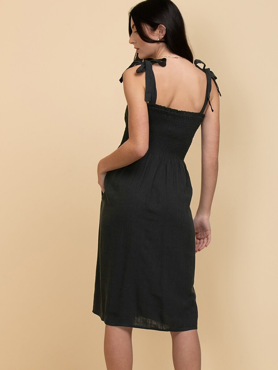 Smocked Linen Dress with Adjustable Straps