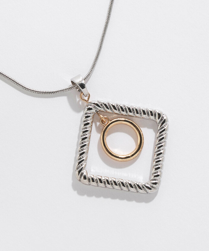 Short Necklace With Twisted Square & Circle Pendant Image 2