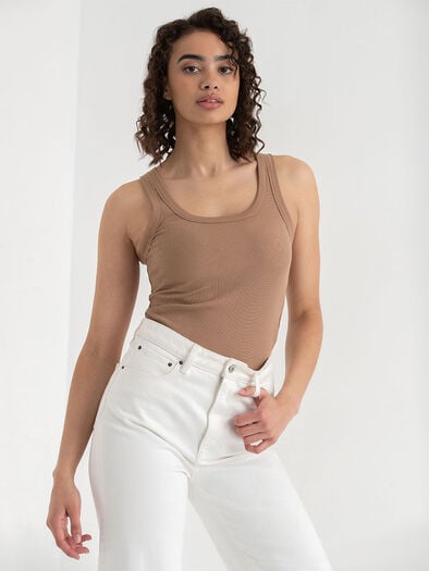 Ribbed Scoop Neck Tank, Sinopia Fresco Ribbed Scoop Neck Tank, Sinopia Fresco