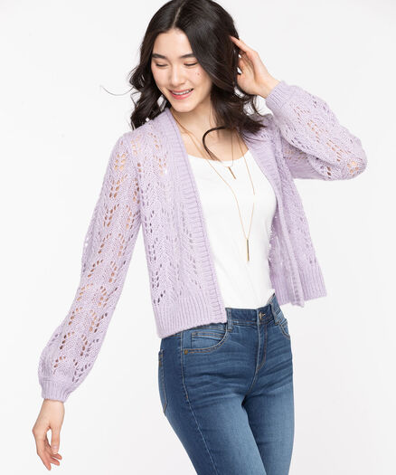 Pointelle Cropped Open Cardigan, Orchid Petal